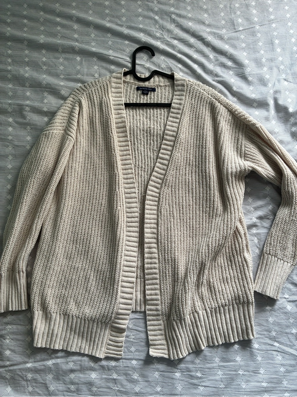 American Eagle Outfitters Cream Open-Front Knit Cardigan